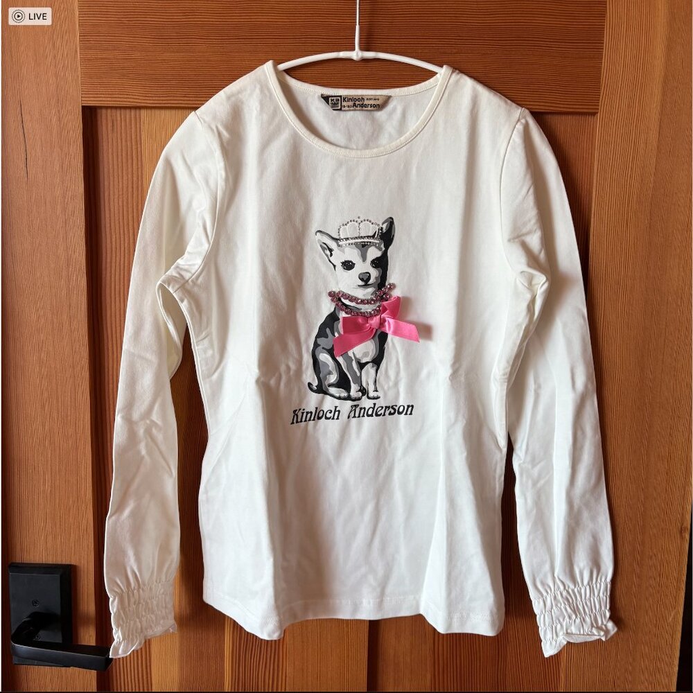 Girls' Long-Sleeve Dog Graphic T-shirt Size 10 (Height 130 cm-150cm)